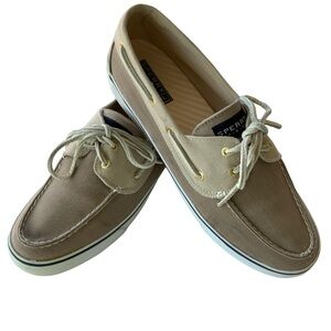 SPERRY TOP-SIDER Boat Shoes Sneakers Size 10 M Tan Beige Canvas Deck Shoes
